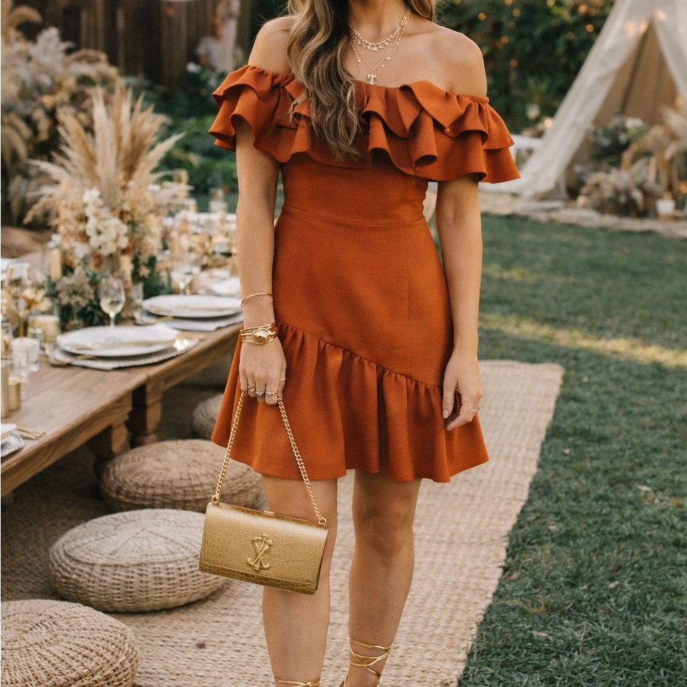 Do+Be NWOT Elegant Off-Shoulder Rust Dress